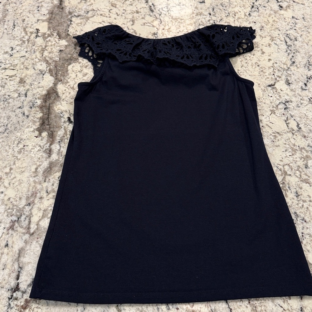 Talbots Navy Eyelet Ruffle Blouse - Picture 5 of 6